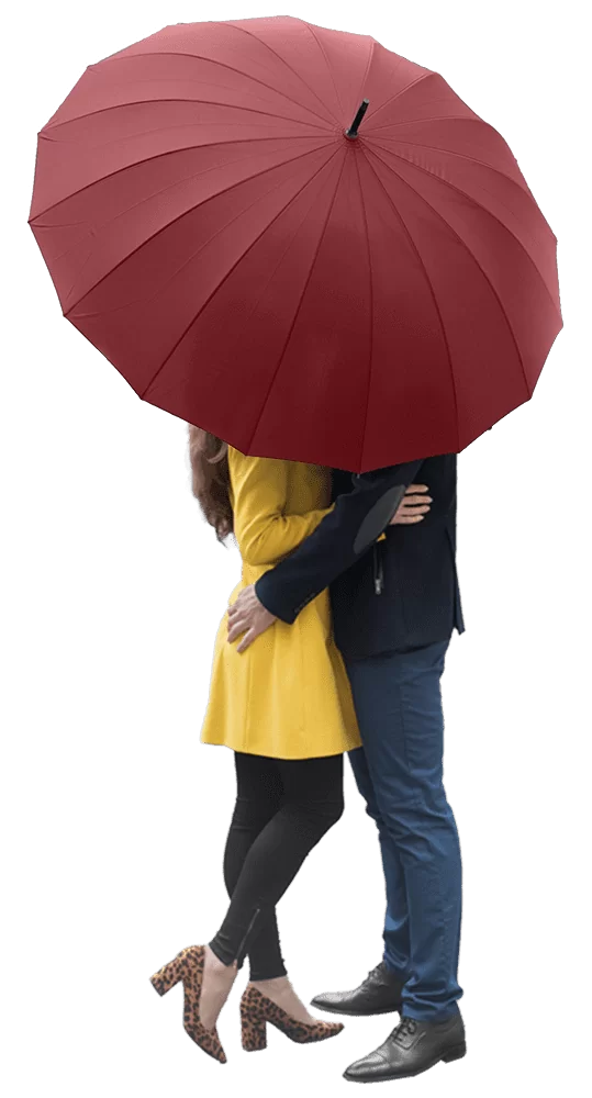 Large windproof umbrella - luxurious wood handle for 2 people dark red 9