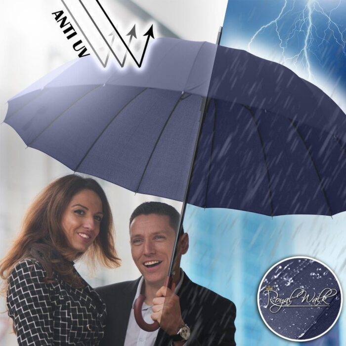 Large windproof umbrella - luxurious wood handle for 2 people blue 1