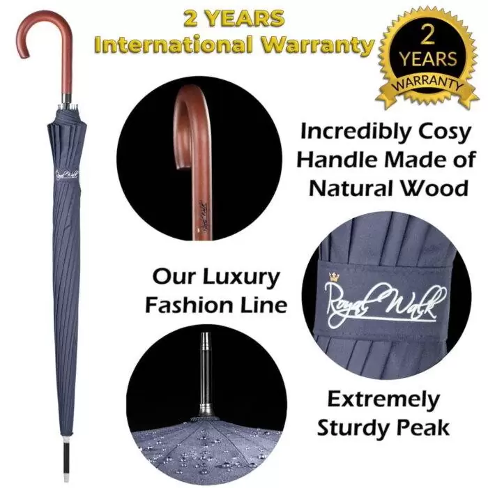 Large windproof umbrella Royal Walk luxurious and stylish umbrella blue