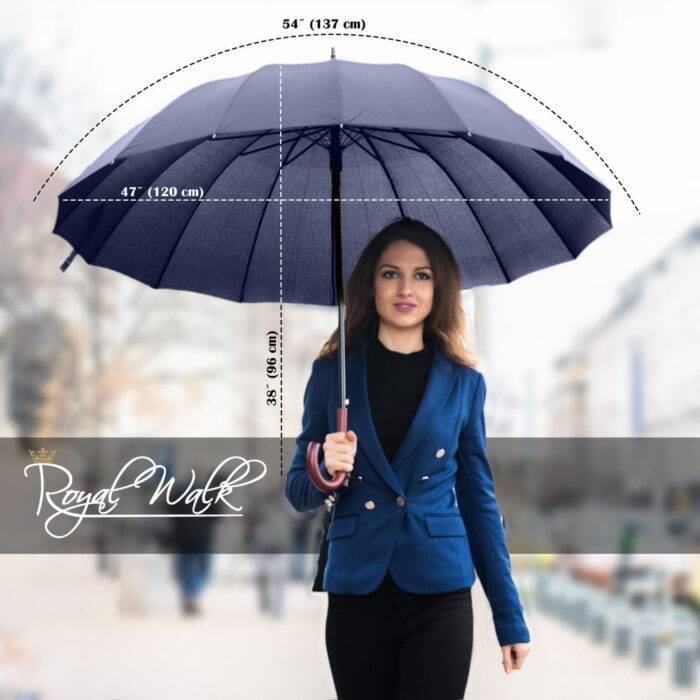 Large windproof umbrella 54 inches arc and 47 inches diameter for 2 people - Blue