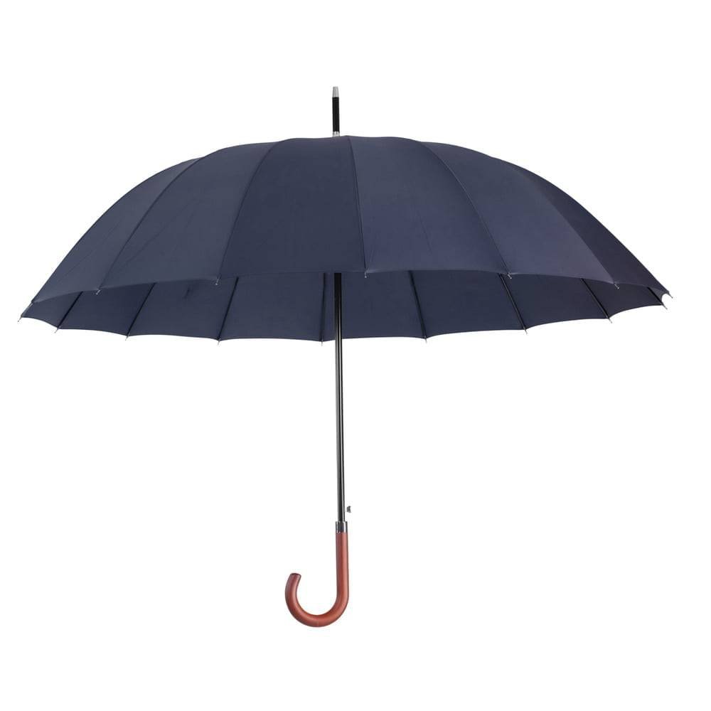 Parapluie grande taille bleu marine, poignée châtaignier