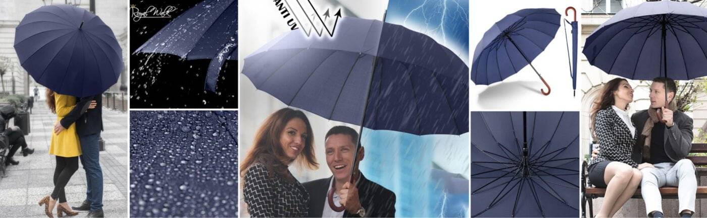 Large umbrella for rain and sun walking stick umbrella navy blue