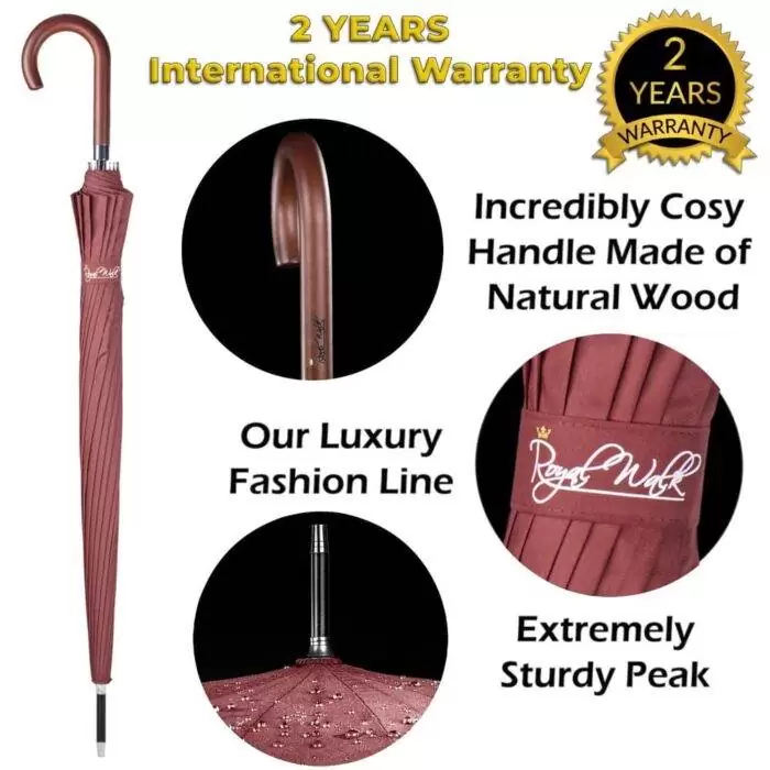 Large windproof umbrella Royal Walk luxurious and stylish umbrella dark red