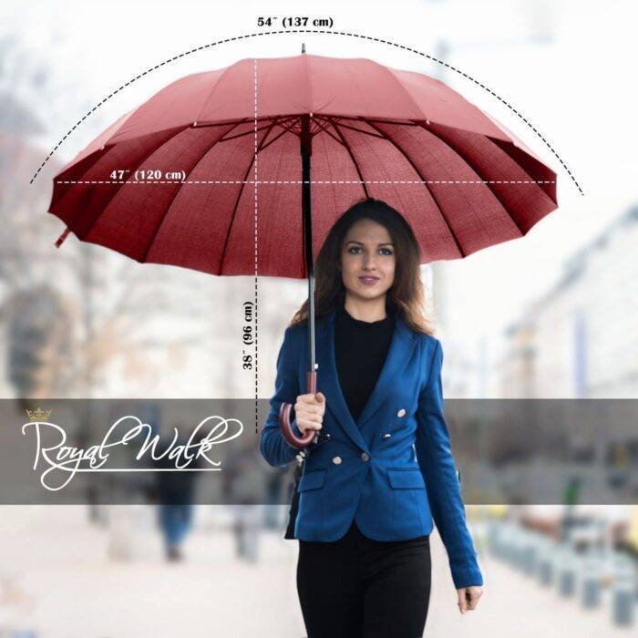 Large Umbrella for Rain, Walking Stick with Real Wood Handle, Automatic Open, 16 Ribs, 54 Inch Arc, 120cm Diameter - Dark Red 23 Large windproof umbrella 54 inches arc and 47 inches diameter for 2 people - dark red