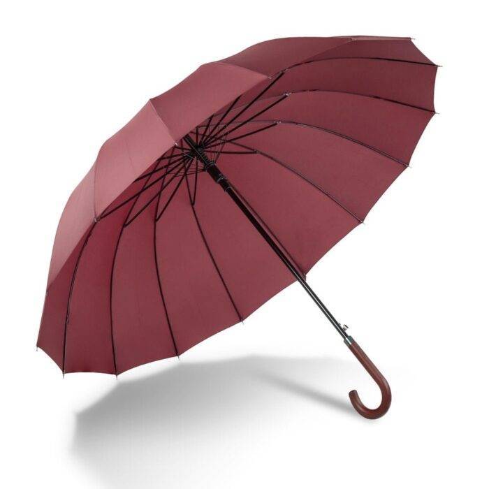 Large Umbrella for Rain, Walking Stick with Real Wood Handle, Automatic Open, 16 Ribs, 54 Inch Arc, 120cm Diameter - Dark Red 31 Large windproof umbrella - strong luxurious umbrella dark red 7