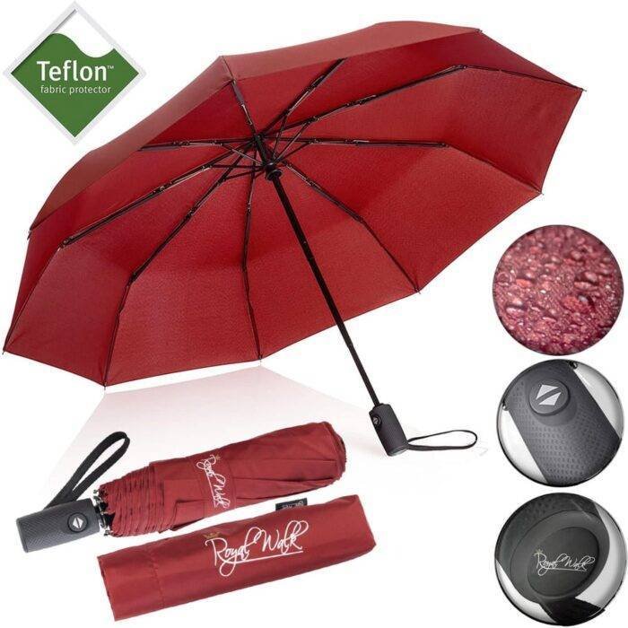 windproof folding umbrella automatic and strong dark red 4