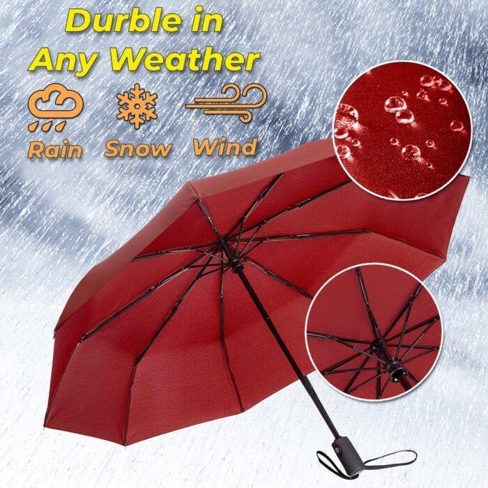 windproof folding umbrella automatic and strong dark red 3