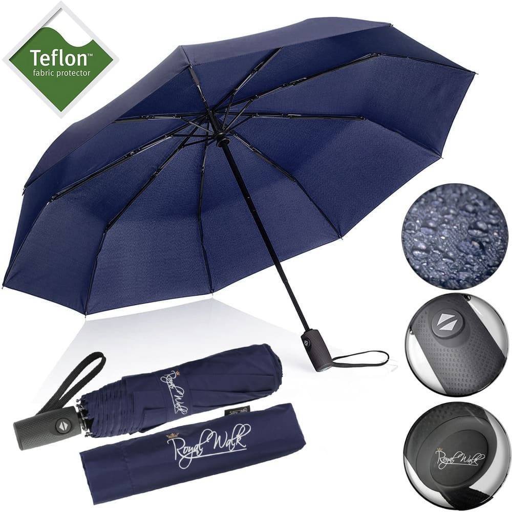 Compact Umbrella Windproof Strong Reinforced Gift Box Blue Auto Open Close 