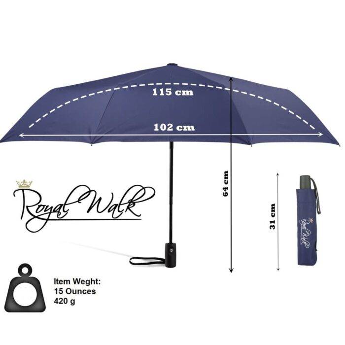 Folding windproof umbrella automatic and compact navy blue 5