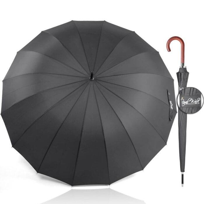 Paraguas grande a prueba de viento - paraguas fuerte y lujoso negro