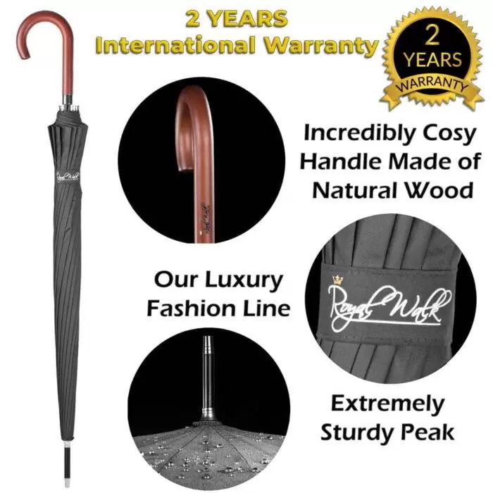 Large windproof umbrella Royal Walk luxurious and stylish umbrella black 4