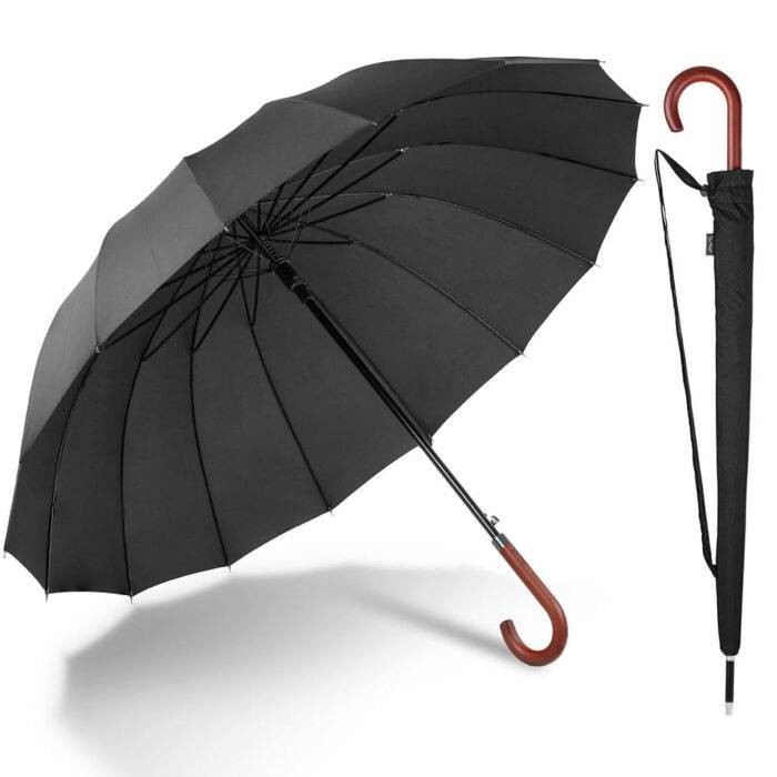 Large windproof umbrella - strong luxurious umbrella black 1