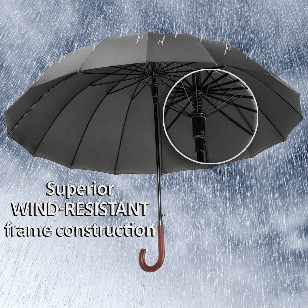 Men&Women Super Stormproof Strong Windproof 24 Steel Ribs Black Umbrella 