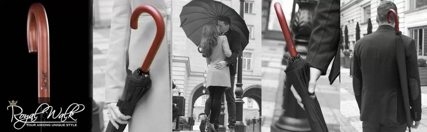 Large windproof umbrella - luxurious wood handle for 2 people black 3