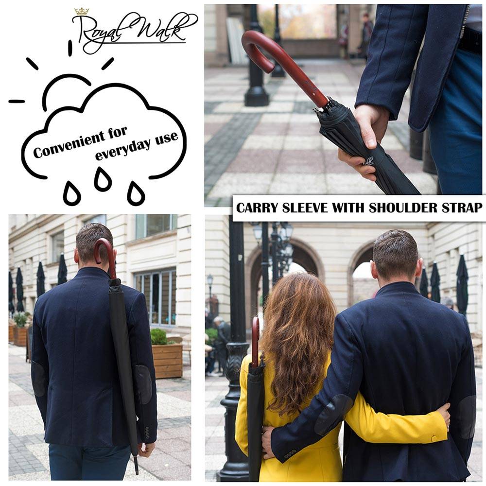 Large umbrella for rain with shoulder carrying sleeve