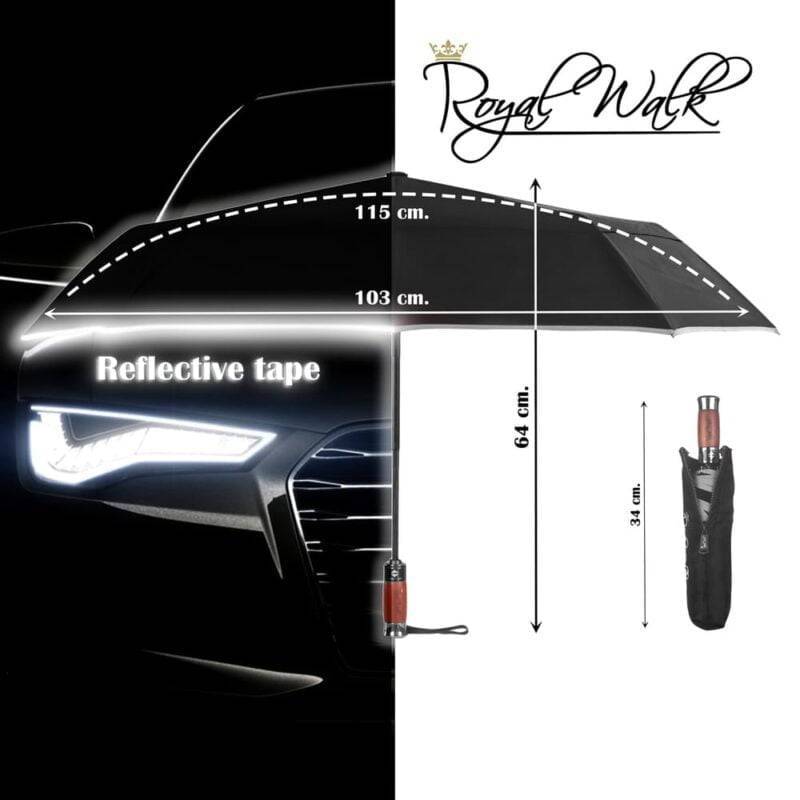 large windproof umbrella compact - real wood handle light reflective strip black 3