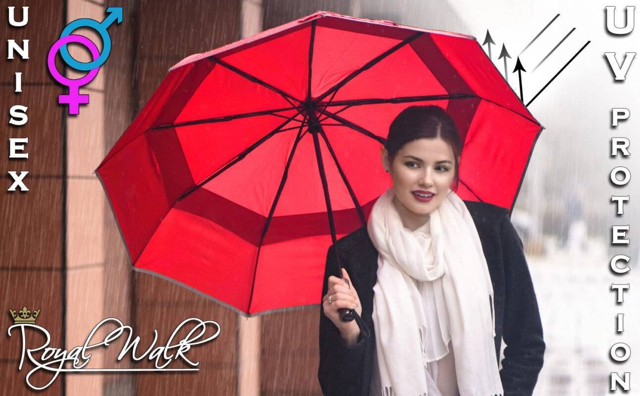 paraguas grande resistente al viento para mujer compacto - protección uv 16 rojo