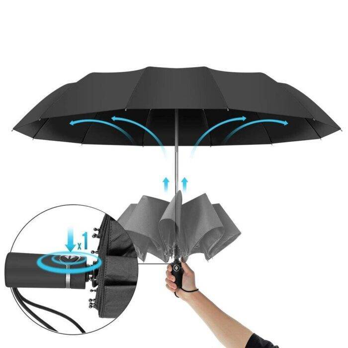 Compact Folding Umbrella for Rain Automatic Open & Close, Compact Design for Travel and Fast Drying Fabric 40 inch (102 cm) diameter - Grey 28 windproof folding umbrella automatic and strong black 44