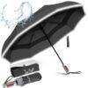 Luxurious large folding windproof umbrella for rain - fast drying fabric with real wood handle and double canopy black 1
