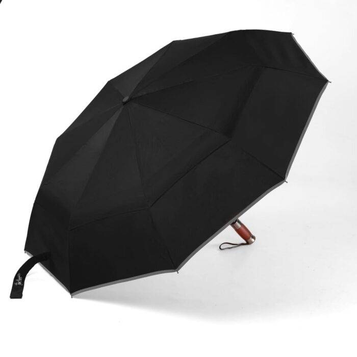 Folding Windproof Umbrella for Rain Vented Double Canopy with Real Wood Handle and Automatic Open & Close 41 inch (103 cm) diameter - Black 44 large folding windproof umbrella for rain - fast drying fabric with real wood handle and double canopy black 10