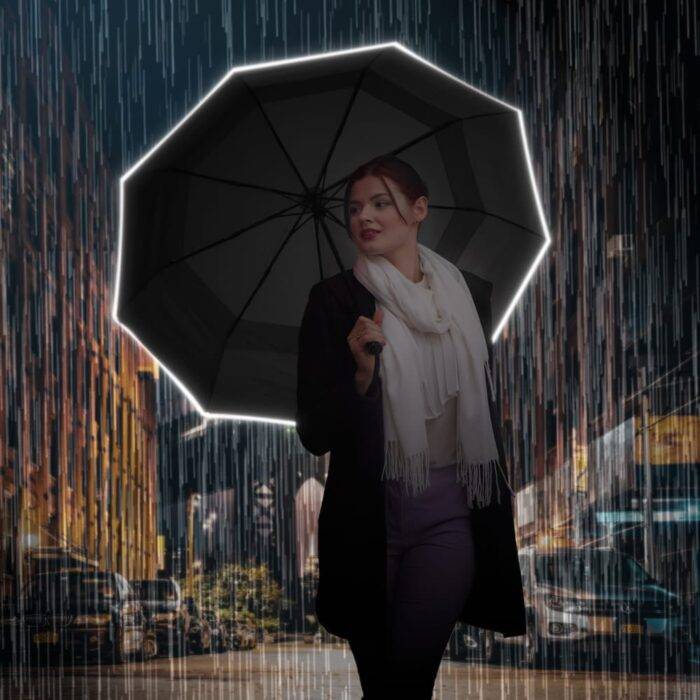 Folding Windproof Umbrella for Rain Vented Double Canopy with Real Wood Handle and Automatic Open & Close 41 inch (103 cm) diameter - Black 36 large folding windproof umbrella for rain compact - real wood handle light reflective strip 1 black