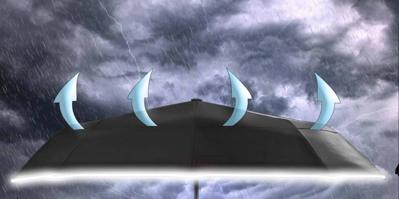 Luxurious large windproof umbrella for rain - wind resistant vented double canopy black 3