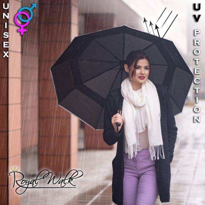Folding Windproof Umbrella for Rain Vented Double Canopy with Real Wood Handle and Automatic Open & Close 41 inch (103 cm) diameter - Black 39 large folding windproof umbrella for rain with uv protection - real wood handle light reflective strip - black 1
