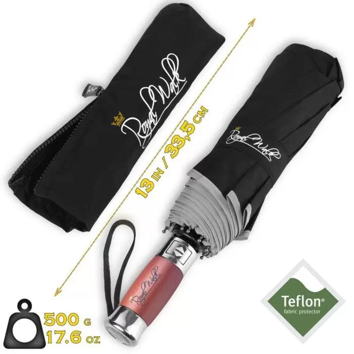 Luxurious folding windproof umbrella for rain - fast drying fabric with real wood handle black 1