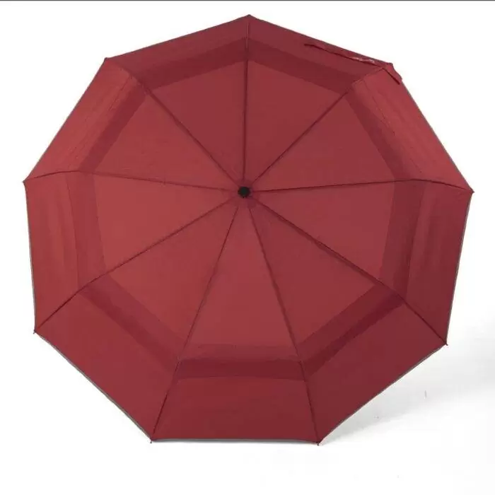 large folding windproof umbrella for rain - fast drying fabric with real wood handle and double canopy dark red 2