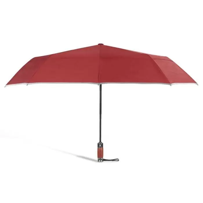 large folding windproof umbrella for rain - fast drying fabric with real wood handle and double canopy dark red 3
