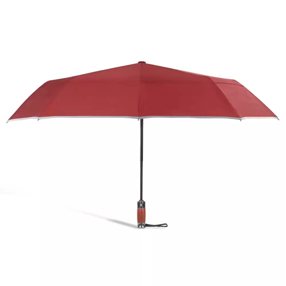 large folding windproof umbrella for rain - fast drying fabric with real wood handle and double canopy dark red 3