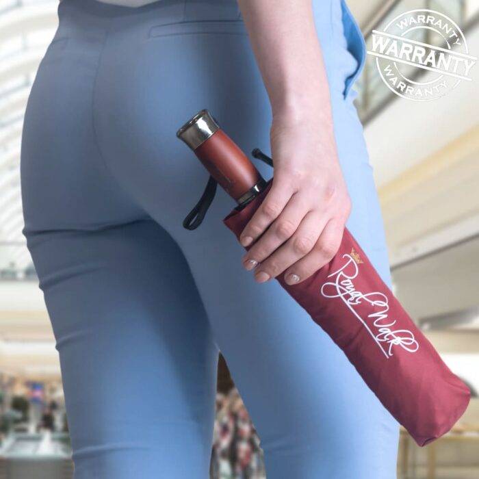 Folding Windproof Umbrella Vented for Rain Double Canopy with Real Wood Handle and Automatic Open & Close 41 inch (103 cm) diameter – Dark Red 40 Luxurious folding windproof umbrella for rain with real wood handle dark red 12