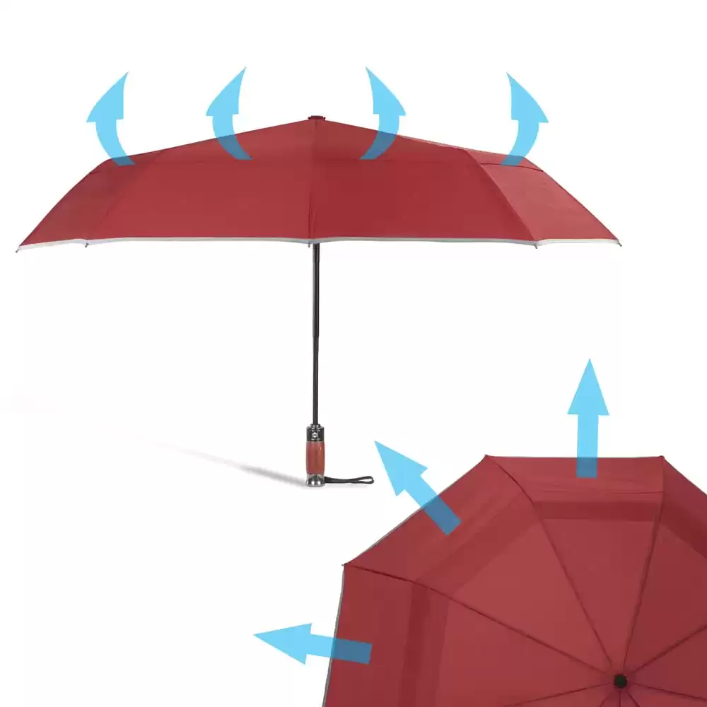 folding large windproof umbrella for rain - automatic vented double canopy dark red 2