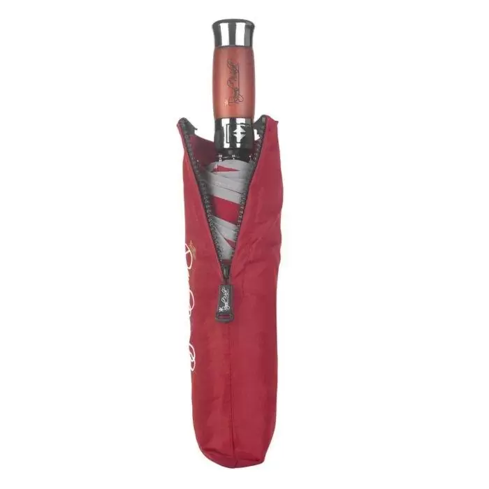Luxurious folding windproof umbrella for rain - fast drying fabric with real wood handle dark red 3