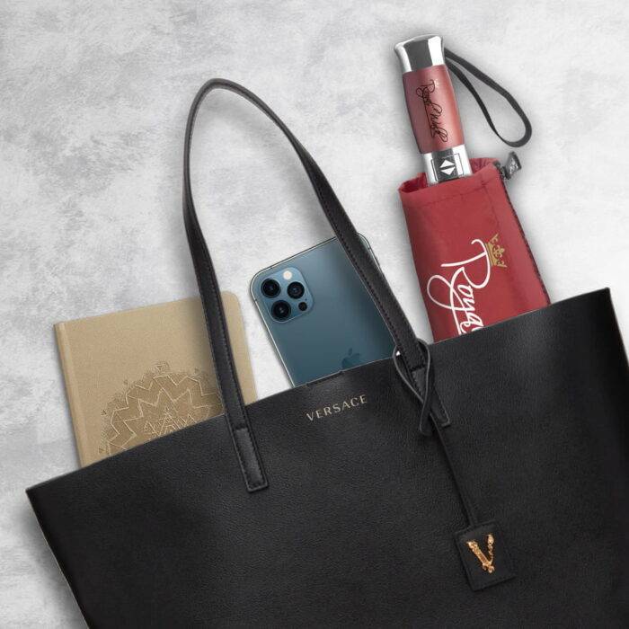 Folding Windproof Umbrella Vented for Rain Double Canopy with Real Wood Handle and Automatic Open & Close 41 inch (103 cm) diameter – Dark Red 46 compact folding umbrella for rain - real wood handle dark red 4