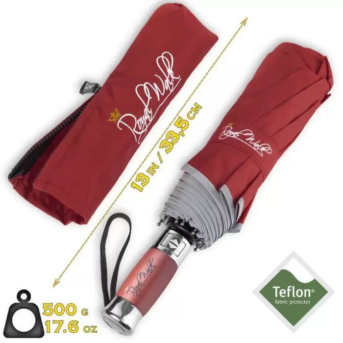 Luxurious folding windproof umbrella for rain - fast drying fabric with real wood handle dark red 1