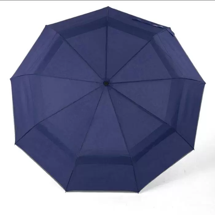 large folding windproof umbrella for rain - fast drying fabric with real wood handle and double canopy navy blue 6