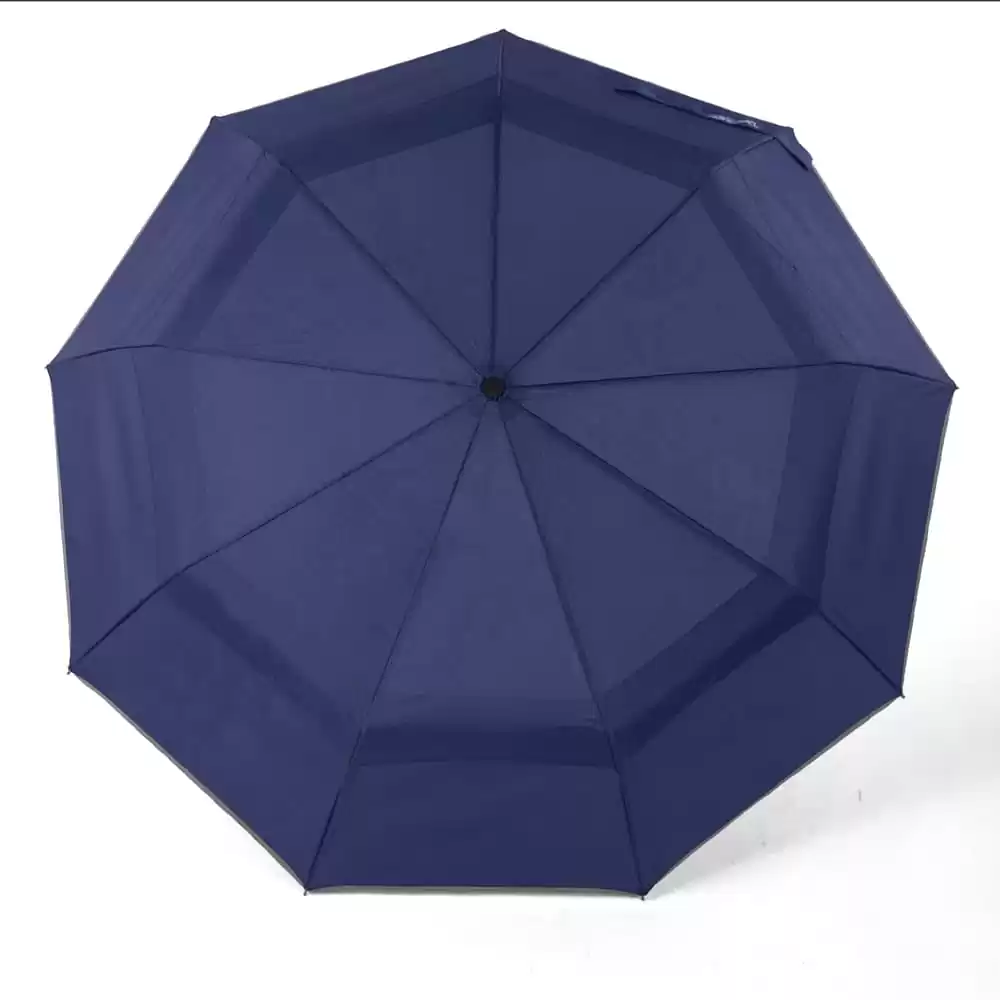 large folding windproof umbrella for rain - fast drying fabric with real wood handle and double canopy navy blue 6