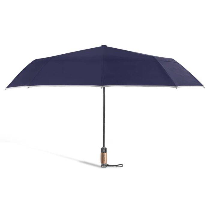 Folding Windproof Umbrella for Rain Vented Double Canopy with Real Wood Handle and Automatic Open & Close 41 inch (103 cm) diameter – Navy Blue 45 large folding windproof umbrella for rain - fast drying fabric with real wood handle and double canopy navy blue 5