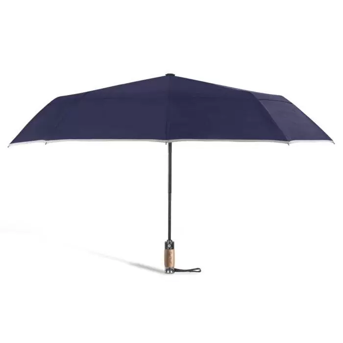 large folding windproof umbrella for rain - fast drying fabric with real wood handle and double canopy navy blue 5