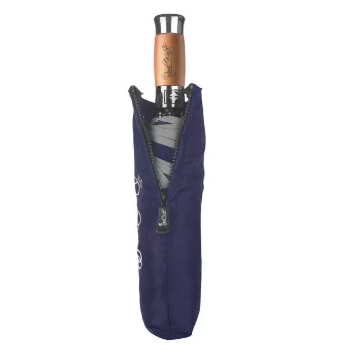 Luxurious mens folding windproof umbrella for rain - fast drying fabric with real wood handle navy blue 3