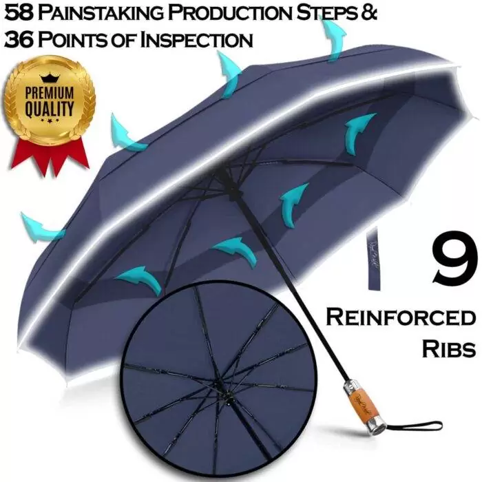 Luxurious large windproof umbrella for rain - vented double canopy navy blue 1