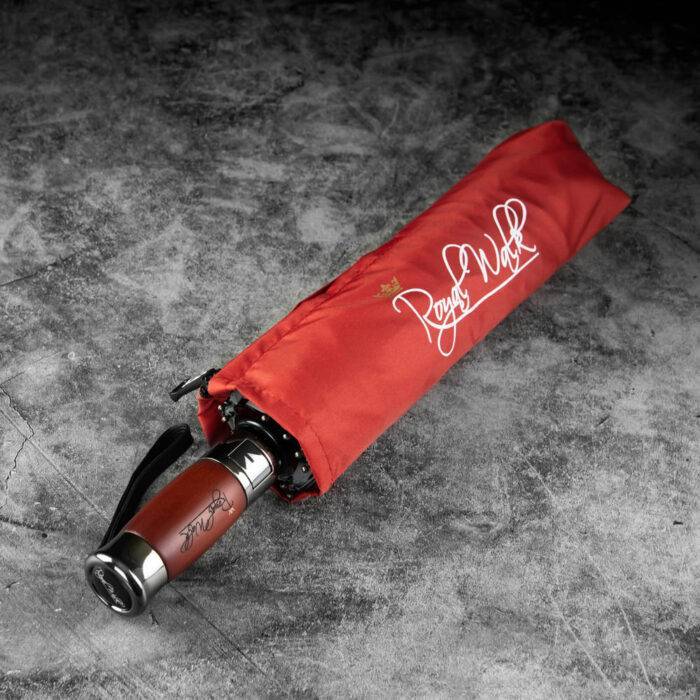 Folding Windproof Umbrella for Women Vented Double Canopy with Real Wood Handle and Automatic Open & Close 41 inch (103 cm) diameter – Red 44 Luxurious folding windproof umbrella for rain with real wood handle red 11