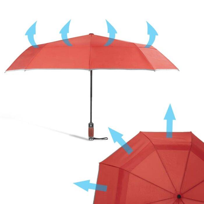 Folding Windproof Umbrella for Women Vented Double Canopy with Real Wood Handle and Automatic Open & Close 41 inch (103 cm) diameter – Red 47 Luxurious large windproof umbrella for rain - automatic vented double canopy red 2