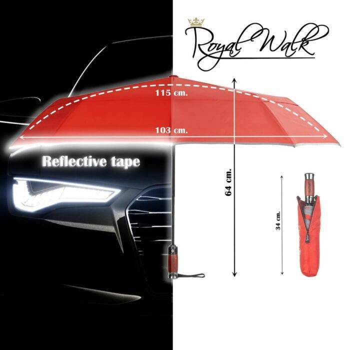 Folding Windproof Umbrella for Women Vented Double Canopy with Real Wood Handle and Automatic Open & Close 41 inch (103 cm) diameter – Red 36 large windproof umbrella for rain compact - real wood handle light reflective strip red