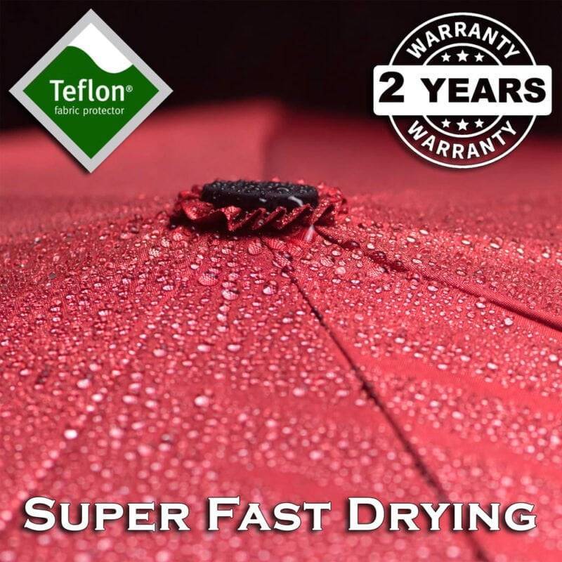 windproof mens umbrella for rain - fast drying fabric with teflon coating and double canopy red 1
