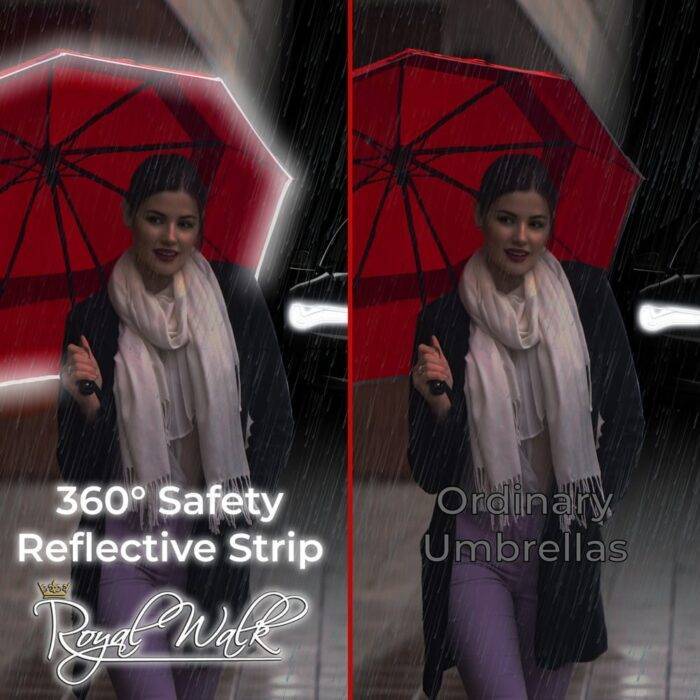 Folding Windproof Umbrella for Women Vented Double Canopy with Real Wood Handle and Automatic Open & Close 41 inch (103 cm) diameter – Red 37 automatic folding windproof womens umbrella for rain compact - real wood handle light reflective strip - red 3