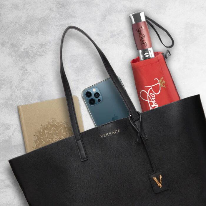 Folding Windproof Umbrella for Women Vented Double Canopy with Real Wood Handle and Automatic Open & Close 41 inch (103 cm) diameter – Red 45 compact folding womens umbrella for rain - real wood handle red 4