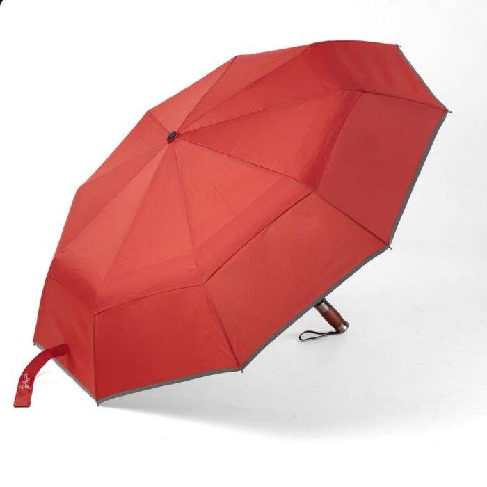 Folding Windproof Umbrella for Women Vented Double Canopy with Real Wood Handle and Automatic Open & Close 41 inch (103 cm) diameter – Red 48 large folding windproof womens umbrella for rain - fast drying fabric with real wood handle and double canopy red 4