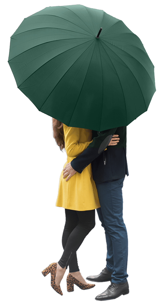 Large windproof umbrella - luxurious wood handle for 2 people dark green 9